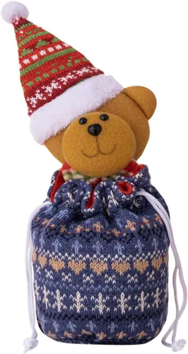 Miniatura 6 de FIJROP Bolsas de regalo de muñeca de punto de Navidad, bolsas de Navidad con cordón de punto reutilizables, diseño de punto 3D para regalos