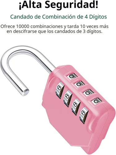 Miniatura 2 de ZHEGE Candado de Combinación, Candado de Combinación de 4 Dígitos para Exteriores, Candado Escolar, Candados de Gimnasio (Rosa)