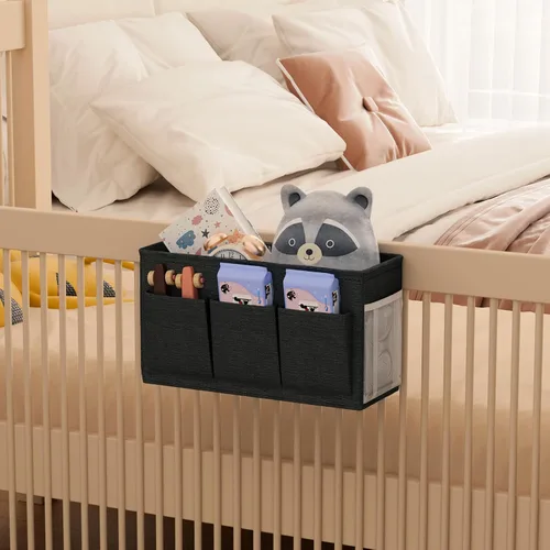 Miniatura 7 de Edudif Organizador de cabecera de cama de doble propósito, organizador de mesita de noche con 6 bolsillos, organizador de cama versátil con solución