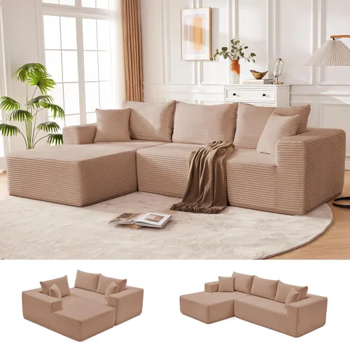 Miniatura 46 de Mangodan Sofá seccional Cloud, sofá deshuesado para sala de estar, sofá modular con asiento profundo, cómodo sofá esponjoso en forma de L con diván
