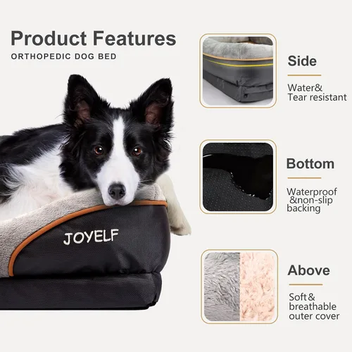 Miniatura 3 de Cama Joyself ortopédica de espuma viscoelástica con cubierta lavable extraíble para perro y juguetes con sonido de regalo, Gris
