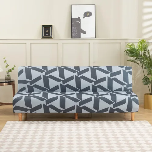 Miniatura 5 de LiveGo Fundas para futón sin brazos, funda elástica plegable para sofá cama con parte inferior elástica, funda de sofá ajustable estampada, Negro