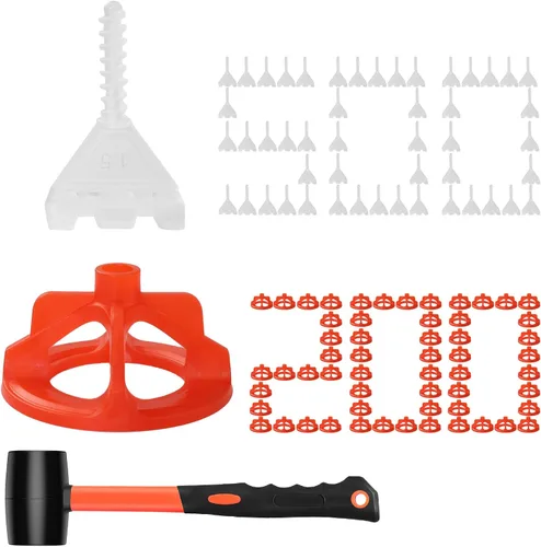 Miniatura 10 de Sistema de nivelación de azulejos DGSL 1/8", 300 piezas de espaciadores de azulejos y 100 piezas de tapa roja, sistema de nivelación de espaciadores