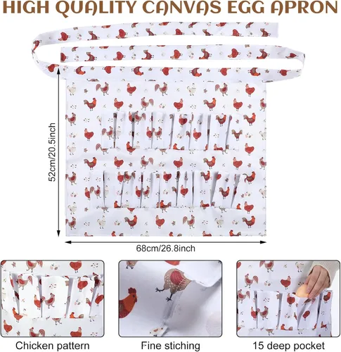 Miniatura 3 de 2 piezas de delantal de recolección de huevos, cesta de recolección de huevos de pollo con 7 bolsas de huevos frescos con 15 bolsillos