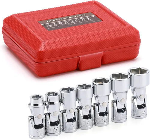 EMENTOL Juego de Llaves de Vaso Universales de 7 Piezas con Impulsor de 3/8", 6 Puntos, Juego de Llaves de Vaso Flexibles Universales SAE, CR-V,