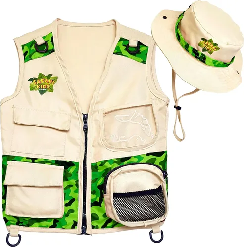 Miniatura 9 de Safari Kidz - Kit de explorador al aire libre, juego de chaleco y sombrero de camuflaje bronceado, aventuras de la naturaleza en el patio trasero