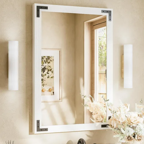 Miniatura 40 de TETOTE Espejo de madera natural de 48 x 24 pulgadas para pared de baño/dormitorio/sala de estar/entrada, espejo rústico de tocador de baño