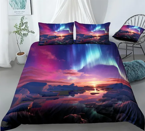 Miniatura 24 de REALIN Hawthorn Bedding - Juego de funda de edredón 3D, juego de cama de bosque japonés y río de montaña de 2/3/4 piezas, fundas de edredón