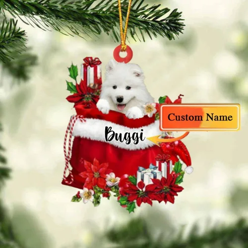 Miniatura 135 de Perro Akita Inu personalizado en bolsa de regalo, adorno de Navidad, nombre personalizado, regalo para amantes de los perros, familia, Navidad