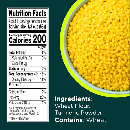 Miniatura 2 de RiceSelect Cuscús Perla con Cúrcuma, Pasta de Cuscús de Trigo Estilo Israelí, Sin GMO, Frasco de 21 onzas, (Paquete de 1)