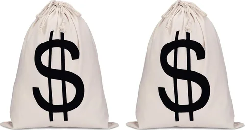 Miniatura 7 de Boao Bolsas de dinero extra grandes de 19.7 x 15.8 pulgadas, bolsa de lona con cordón y símbolo de dólar para recuerdo de juguete, fiesta temática