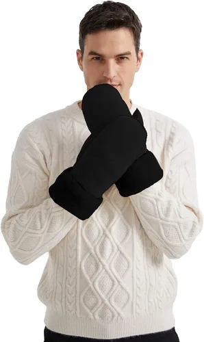 Miniatura 3 de Surblue Manoplas de gamuza de oveja de invierno para hombre, piel de oveja de alta calidad, cálido puño grueso forrado de lana de cordero