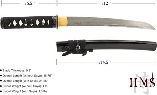 Miniatura 5 de HMS Espada Samurai Tanto japonesa, hierro Tsuba, acero al carbono 1045, forjada a mano templada, espiga completa, afilada afilado a mano