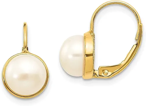 Aretes de oro amarillo de 14 quilates de 0.276in con botón blanco cultivado en agua dulce con palanca trasera, joyería fina para mujer, regalos para