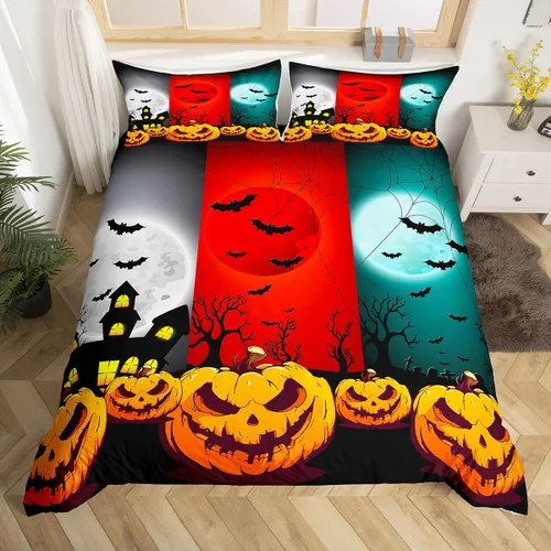 Miniatura 16 de Erosebridal Juego de ropa de cama de murciélago de Halloween, tamaño individual, con purpurina y estrellas, galaxia, funda de edredón para niños