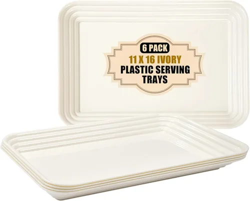 Miniatura 7 de SUT Paquete de 4 bandejas transparentes para servir para entretenimiento, bandejas para servir de 16" x 11" para aperitivos, frutas, galletas