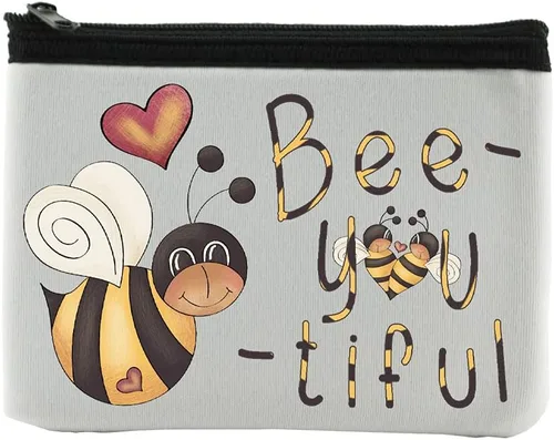 Bee-You-Tiful Coin Purse Wallet Pouch For Women | Small Card Change Bag With Zipper | Mini Travel Purse For ID Case | Makeup Card Novelty Bag