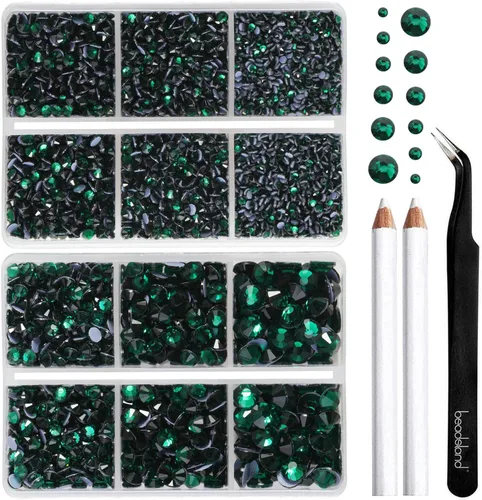 Miniatura 23 de BEADSLAND Hotfix - 6080 diamantes de imitación azul oscuro para ropa y manualidades, mezclados en 6 tamaños con kit de lápiz de cera y pinzas, Zafiro