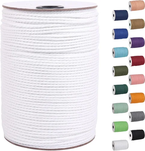 Miniatura 50 de Cordón de macramé de 1/8 pulgadas 220 yardas (200 metros) suministros naturales de macramé, hilo de macramé, cuerda de algodón de color, cuerda