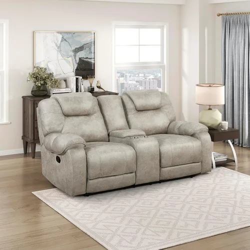 Miniatura 16 de Lexicon Juego de muebles de sala de estar de 2 piezas, juego de sofá reclinable manual de microfibra pulida con reposabrazos superior de almohada