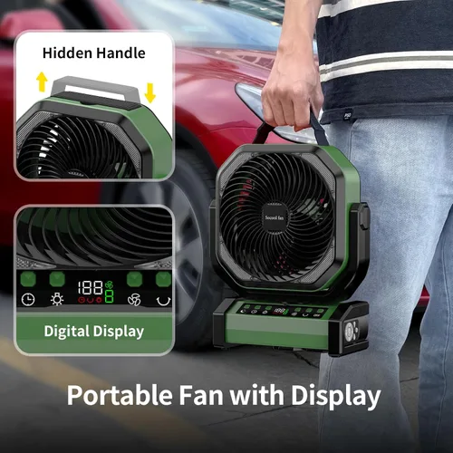 Miniatura 7 de Ventilador de camping Socool con luz - ventilador con batería recargable de 20000 mAh con control remoto, 112 horas y 8 velocidades, pantalla Verde
