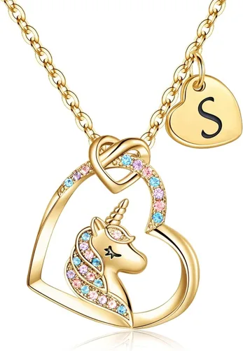 Hidepoo Regalos de unicornios para niñas, chapado en oro de 14 quilates, oro blanco, oro rosa, collar de unicornio con circonita cúbica colorida