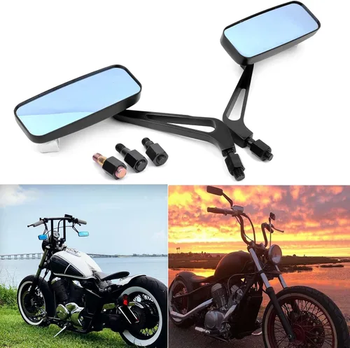 Miniatura 10 de Espejos retrovisores de manillar rectangular de 8 mm/10 mm en color negro para motocicletas, compatibles con Harley Street Glide, Road King