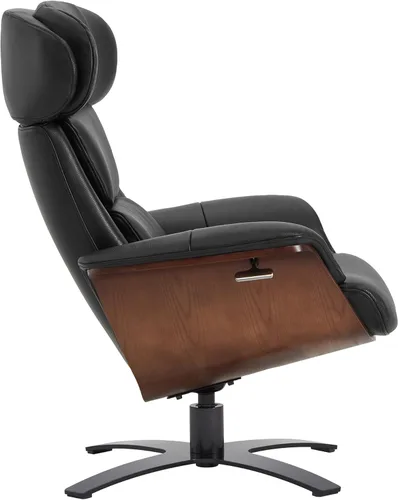 Miniatura 4 de CHITA Silla giratoria reclinable de cuero genuino con reposacabezas ajustable y otomana para sala de estar, color negro