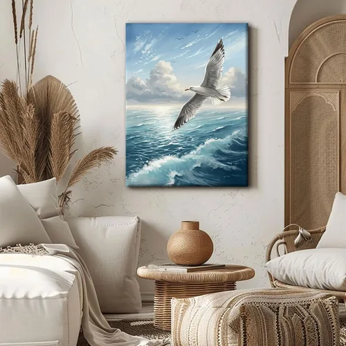 Miniatura 5 de 2 lienzos enmarcados para pared, impresiones artísticas de gaviotas volando sobre olas del océano, póster de pintura náutica costera, galería