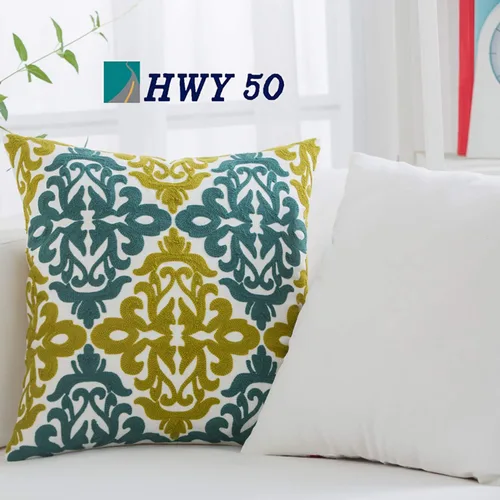 Miniatura 53 de HWY 50 Fundas de almohada decorativas azul marino de 18x18 pulgadas (1 pieza), funda de cojín bordada de algodón para granja, funda de almohada