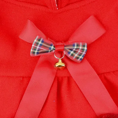 Miniatura 5 de Zunea Vestidos de invierno para perros pequeños, niña, vestido de princesa para cachorro de Navidad con lindo nudo de lazo y campana, suave y Rojo