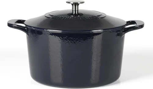 Miniatura 23 de MARTHA STEWART Gatwick - Horno holandés de hierro fundido esmaltado de 7 cuartos de galón, lino blanco con oro, horno holandés resistente para Lino