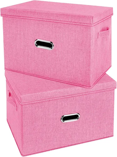 Miniatura 16 de Papeleras grandes plegables de tela de lino, con tapa y asas extraíbles, organizador de cajas de almacenamiento lavables, cubos con cubierta
