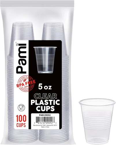 PAMI Vasos de plástico desechables, Bpa - Vasos para beber para fiestas, bebidas frías, batidos, gelatina, cócteles (5 onzas, paquete de 100)