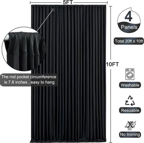 Miniatura 5 de 4 paneles de cortina de fondo negra para fiestas sin arrugas, cortinas de fotos negras, cortinas de fondo, decoración de tela para fiestas de Negro