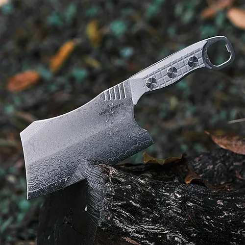 Miniatura 4 de Cuchillo de carnicero, cuchillo de chef de 6 pulgadas con funda, cuchillo de carnicero de espiga completa con mango verde G10, acero de damasco