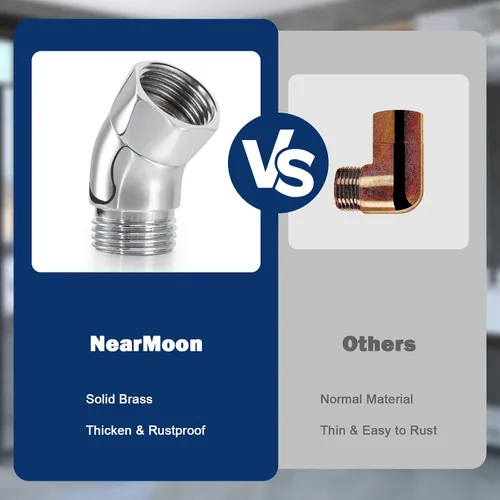 Miniatura 4 de NearMoon Adaptador de codo de ducha para cabezal de ducha, latón macizo de 45 ° G1/2 macho a hembra, conector de extensión de brazo de ducha, cromo