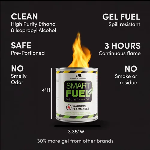 Miniatura 7 de Smart Fuel - Latas de combustible de gel de bioetanol – Combustible de chimenea de bioetanol de combustión limpia para fogatas