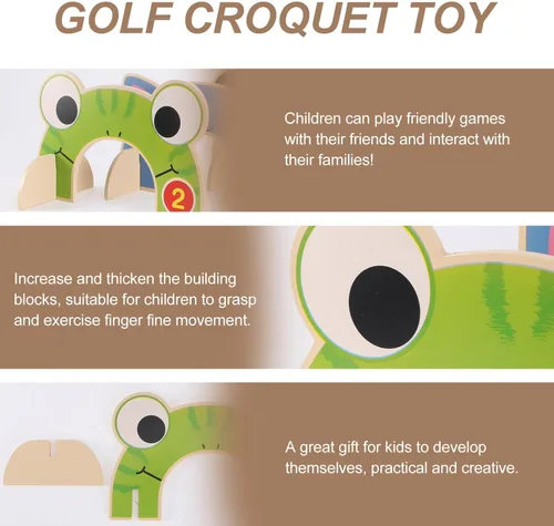 Miniatura 9 de TOYANDONA Juego de croquet para niños, juego de croquet de animales de madera de dibujos animados con mazos de madera de croquet, juego familiar