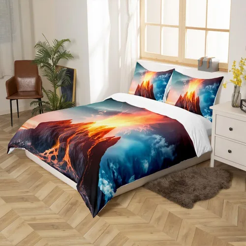 Miniatura 7 de Feelyou Juego de funda de edredón volcánica de erupción volcánica, funda de edredón de montaña de fuego para niños, niñas, mujeres, hombres
