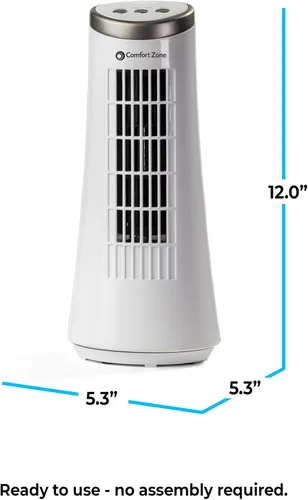 Miniatura 5 de Ventilador de torre de escritorio oscilante Comfort Zone de 12 pulgadas Ultra-Slim Bladeless Design, 2 Speeds, Electronic Touch Controls, Carry