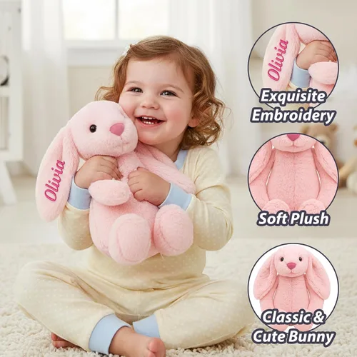 Miniatura 6 de TNYKER Conejito de Pascua personalizado para bebés, con nombre personalizado, conejito de peluche con orejas largas con monograma, muñeca de conejo