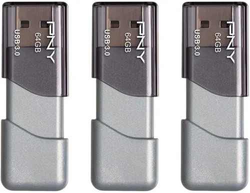 PNY Unidad flash USB 3.0 Turbo Attaché 3 de 64 GB, color gris (paquete de 3)