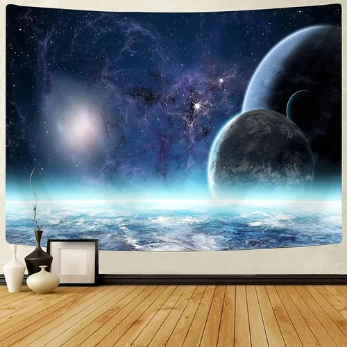 Miniatura 7 de Delur Tapiz de mandala negro y dorado, astrología, espacio, hippie bohemio, medallón floral, tapiz para colgar en la pared, estético, cabecero