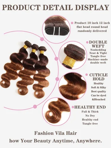 Miniatura 2 de Cabello Brasileño Ondulado Degradado de 2 Tonos 3 Paquetes Cabello Humano Virgen Remy Brasileño Paquetes de Tejido de Cabello Ondulado 100% Sin