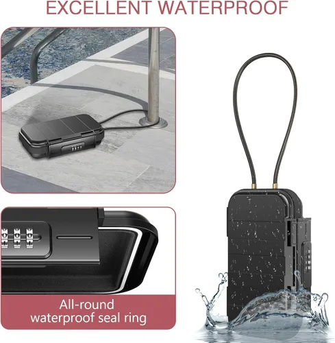 Miniatura 2 de LOFICOPER Caja de seguridad portátil, caja de seguridad de 4 dígitos, caja de seguridad de playa con cadena extraíble, diseño impermeable
