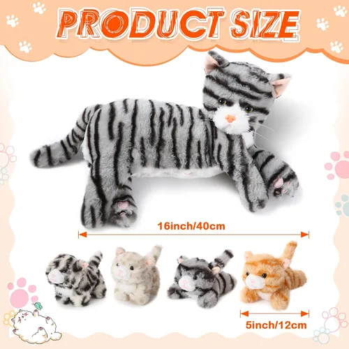 Miniatura 2 de Skylety Animal de peluche Nurturing con 4 gatitos de peluche, gatos de peluche para niñas y niños, mamá gatita de peluche con gatitos para regalos