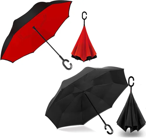 Miniatura 54 de MRTLLOA - Paraguas invertido de gran tamaño de 40/49/56 pulgadas - Sombrilla doble capa resistente al viento, con mango en forma de C y tamaño golf