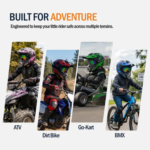 Miniatura 5 de Casco para niños y jóvenes para bicicleta de tierra, motocross, todoterreno, motocicleta, ATV, UTV, bicicleta de calle, Combo de guantes, gafas