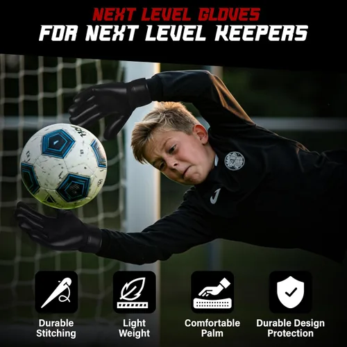 Miniatura 6 de Guantes de portero de fútbol para niños, guantes de portero de fútbol juvenil para niños, jóvenes y niños con palma de látex antideslizante fuerte